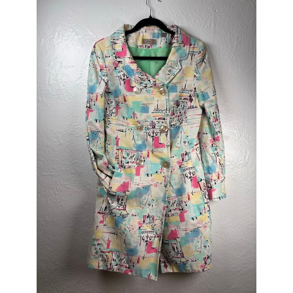 i.e. Trench Coat‎ Small Multicolor Parisian Double Breasted Cotton Pastel City